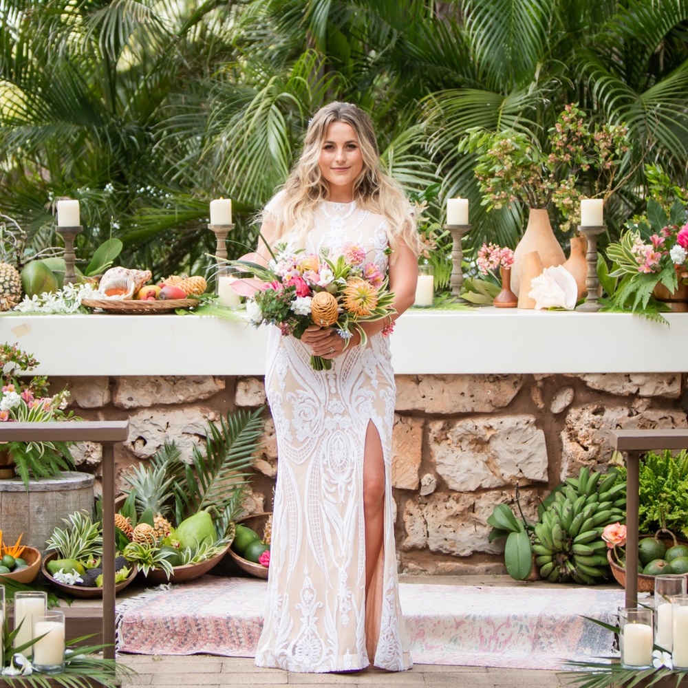 Ryse the Label Sequin Cutout Maxi Wedding Dress.